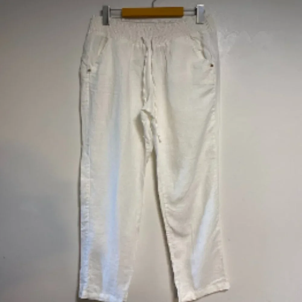 GUESS White Linen Women's Drawstring Relaxed Pants Size S - Picture 2 of 11